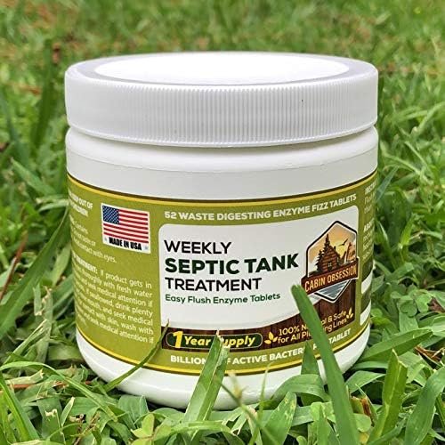 52 Weekly Septic Tank Treatment Fizz Tablets – Easy Flush Bio Toilet Tabs with Billions of Active Bacteria per Tablet – 1 Year Supply - 100% Natural  Safe for All Plumbing  Drain Lines…