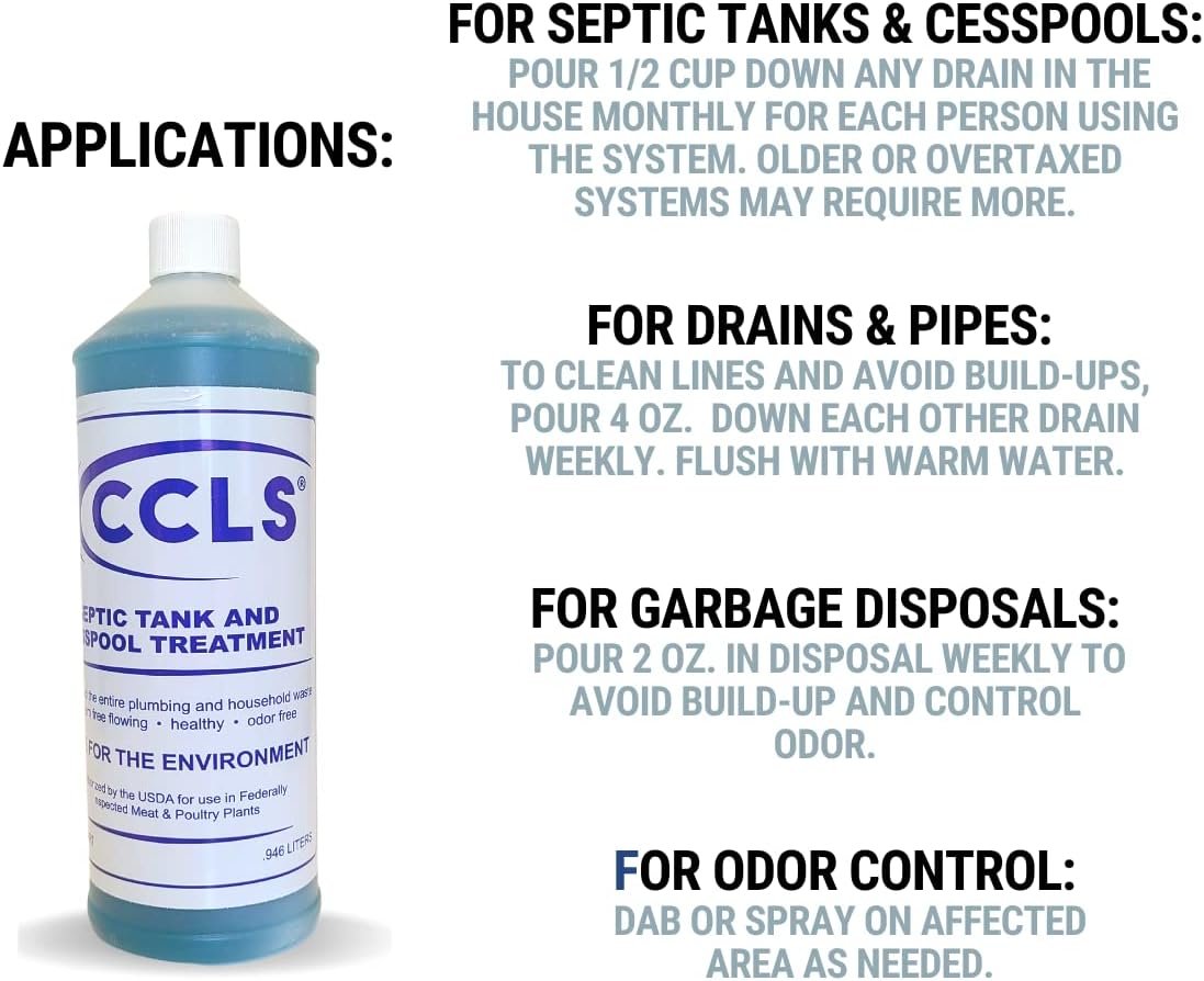 CCLS Septic Tank and Cesspool Treatment Additive/Organic Enzyme Producing Bacteria/Non-Toxic/Non-Hazardous/Non-Corrosive (6-Quarts)