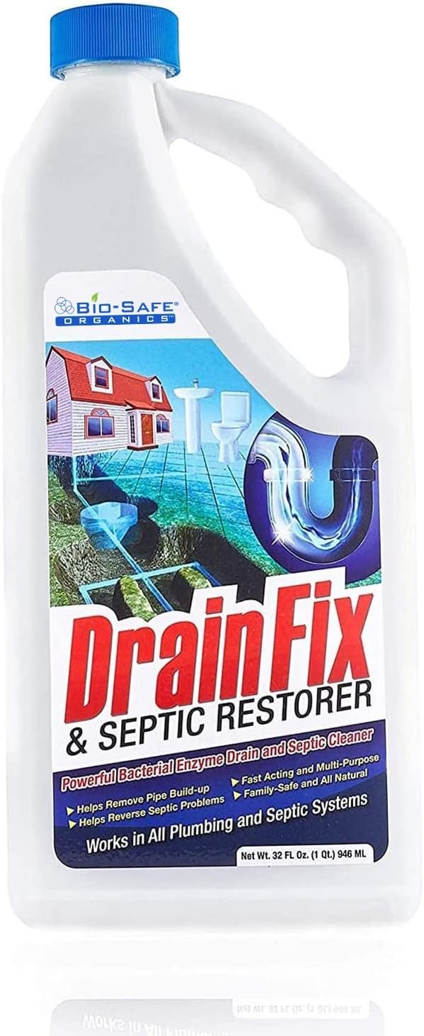 DrainFix  Septic Restorer - 32 fl oz.- Patented Bac Enzyme Exxon Valdez Septic Tank Treatment Septic Problem Rescue Drainfield Restoration Drain Cleaner - Eliminates All Septic  Drain Problems…