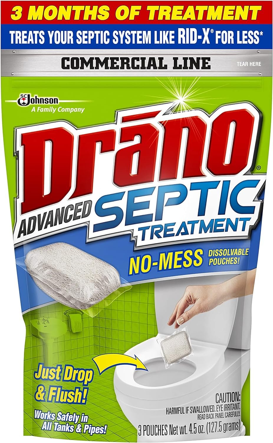 Drano Advanced Septic Tank Treatment, 3 Pouches, 4.5 oz (Pack of 2)