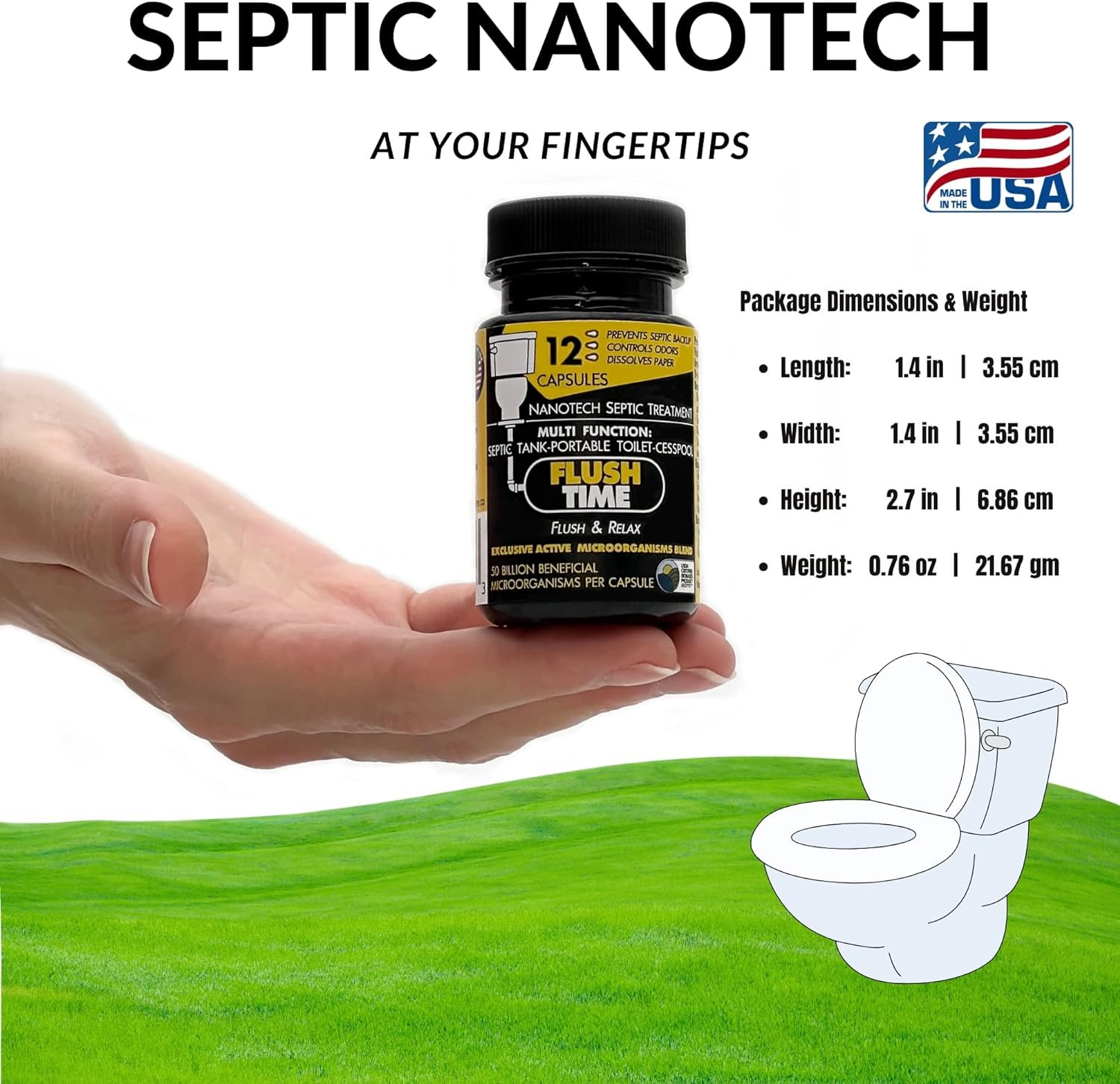 FLUSHTIME Septic Tank Treatment | 12 Month Supply | Avoid Septic Backup | Monthly Preventive Septic Maintenance | Natural Toilet Flushable Septic System Booster Additive | Odor Control