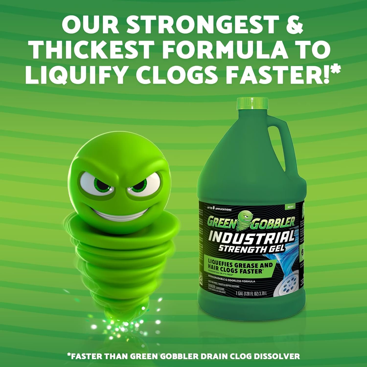 Green Gobbler Industrial Strength Grease and Hair Drain Clog Remover | Drain Cleaner Gel | Safe for Pipes, Toilets, Sinks, Tubs, Drains  Septic Systems | 1 Gallon