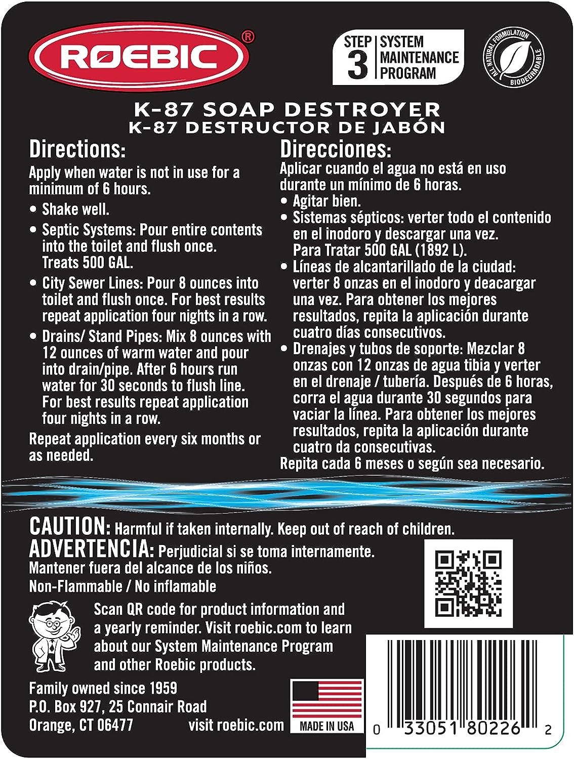 Roebic K-57-Q Septic System Cleaner, 32 Ounces  K-87 Soap Destroyer, Exclusive Bacteria Eliminates Buildup in Septic Tank Pipes, 32 Ounces