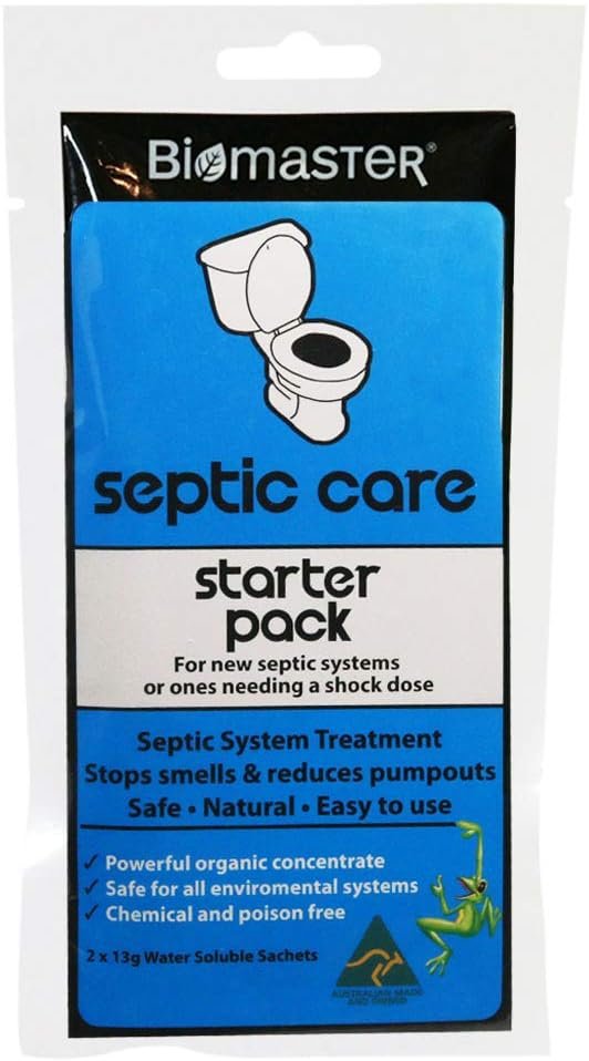 Septic Care Starter Pack Septic Tank Treatment, Stops Odors, Clears Drain Fields (100% Natural Concentrate, 2 Water Soluble Sachets)