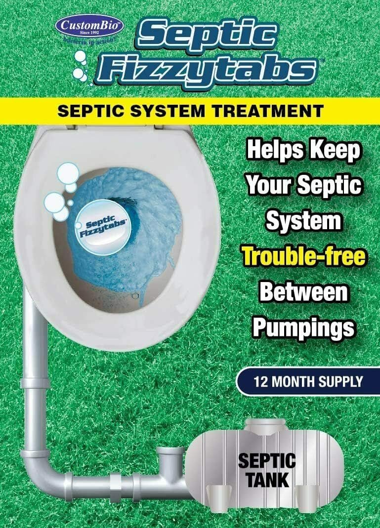 Septic Tank Treatment Septic Fizzytabs 12 Month Supply , Dissolvable Septic Tank Treatment, Natural Bacteria. Reduce Buildup on Pipes Prevent Backup.